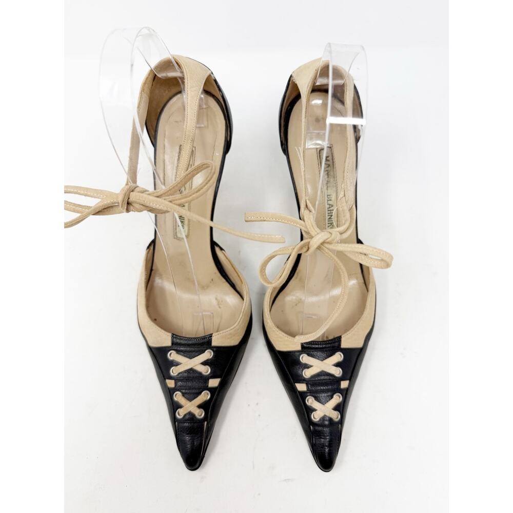Manolo Blahnik Vintage Lace Up Pointed Toe Heels Womens Size EU 36.5 - Picture 2 of 12